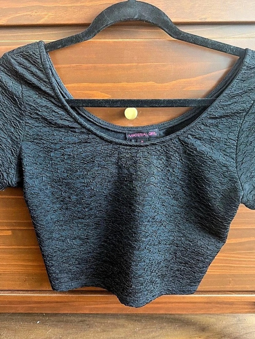 MATERIAL GIRL Black Short Sleeve Crop Top Like New